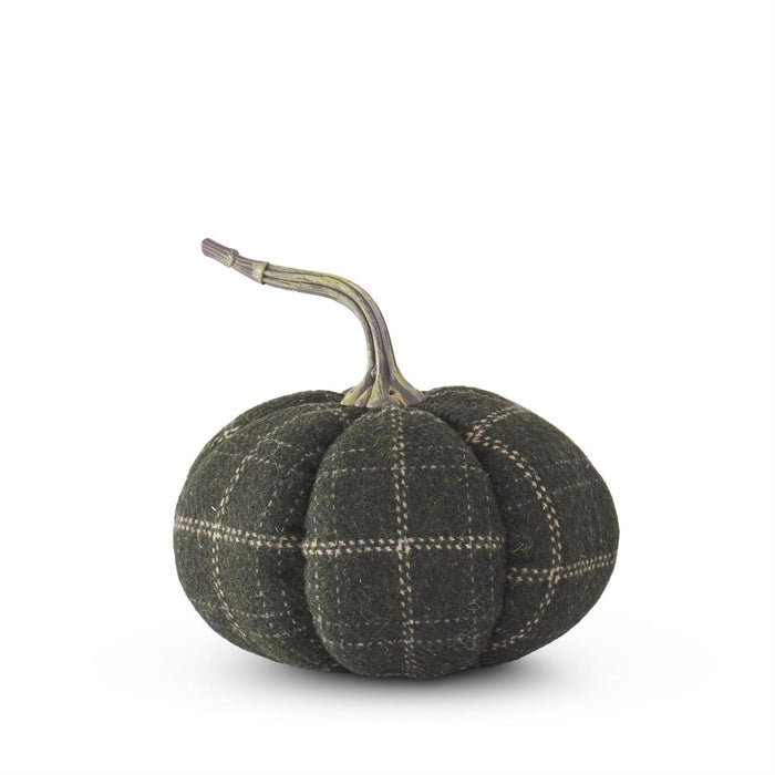 Green and Tan Plaid Fabric Pumpkin
