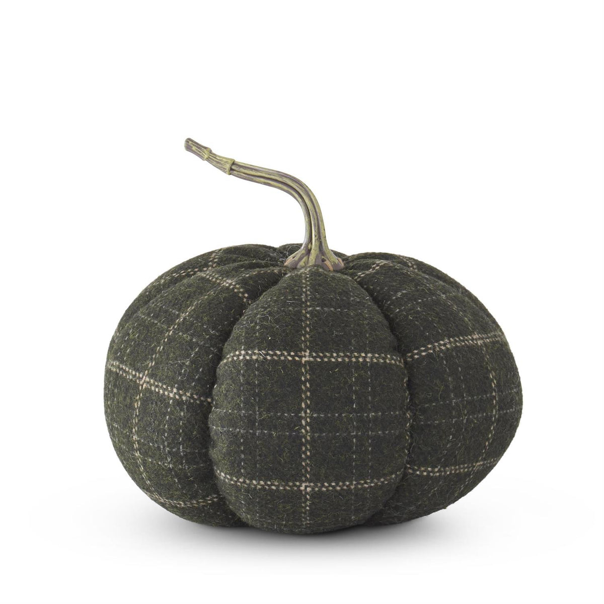 Green and Tan Plaid Fabric Pumpkin