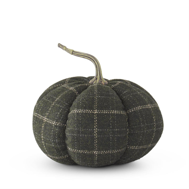 Green and Tan Plaid Fabric Pumpkin