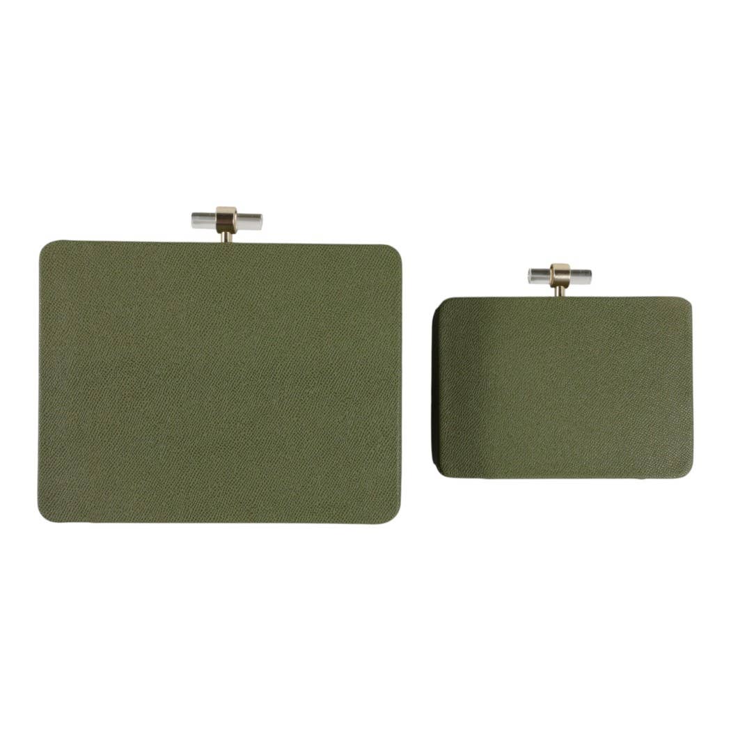 Green Decorative Box w/Acrylic & Gold Pull - Set of 2