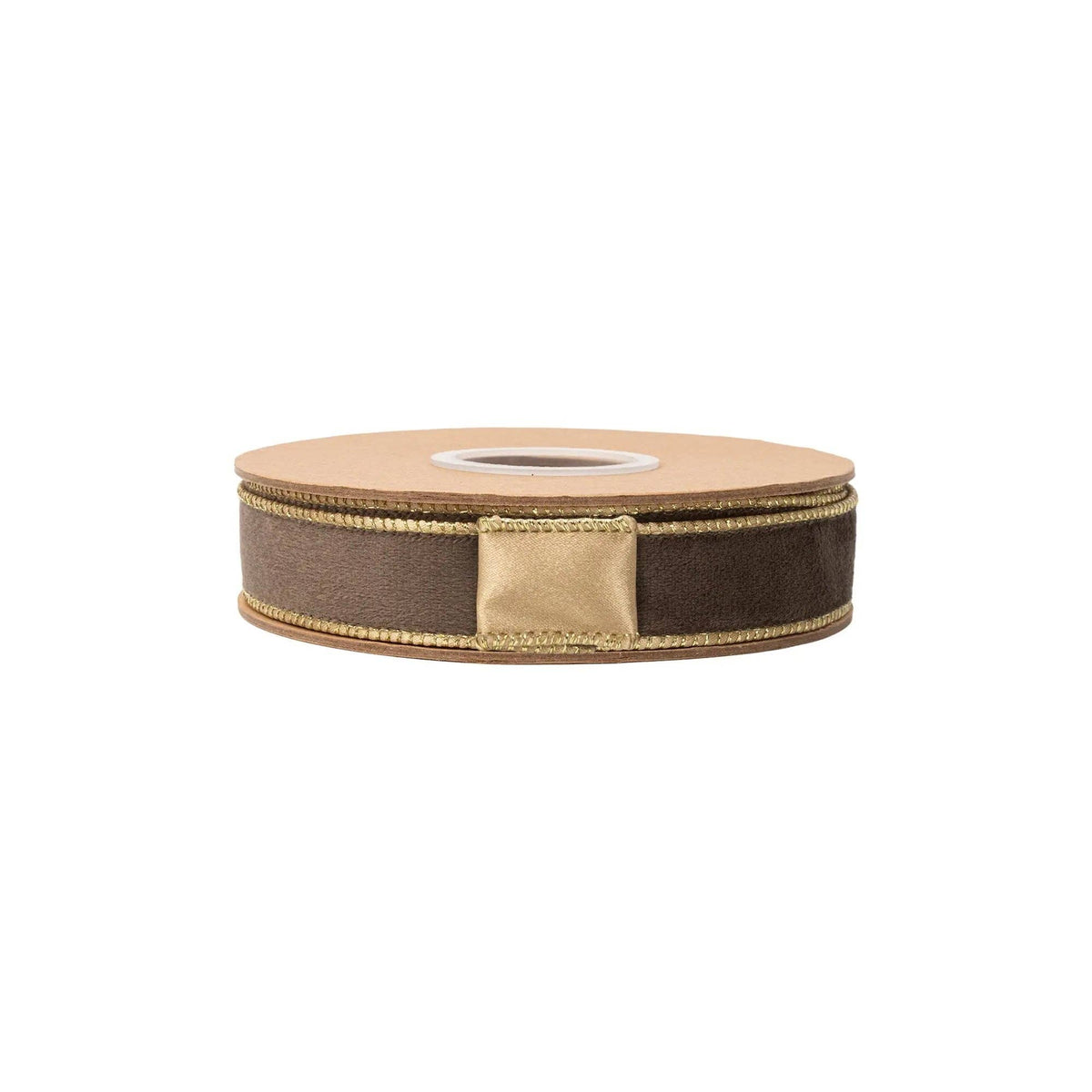 1" Reversible Velvet Wired Ribbon | Brown w/ Gold Shimmer Satin Backing | 10 Yds