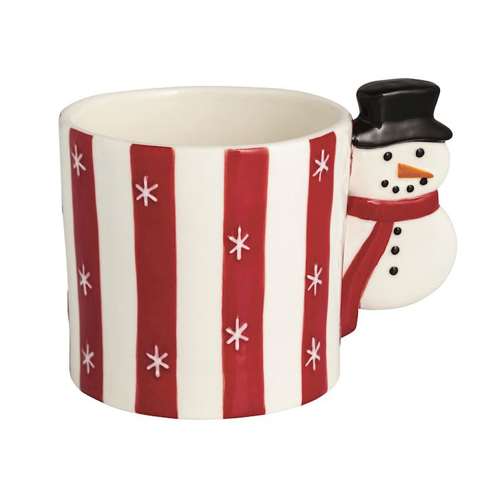 Snowman Handle Striped Christmas Mug
