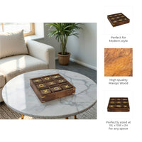 Board Game - Brown Wood/Metal Revolving Tic Tac Toe, 10 in.