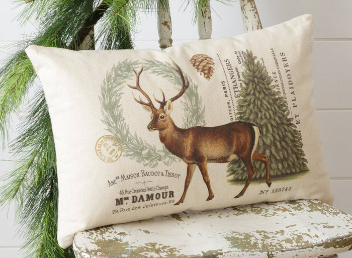 Vintage Woodland Winter Deer Pillow - 12"x17"