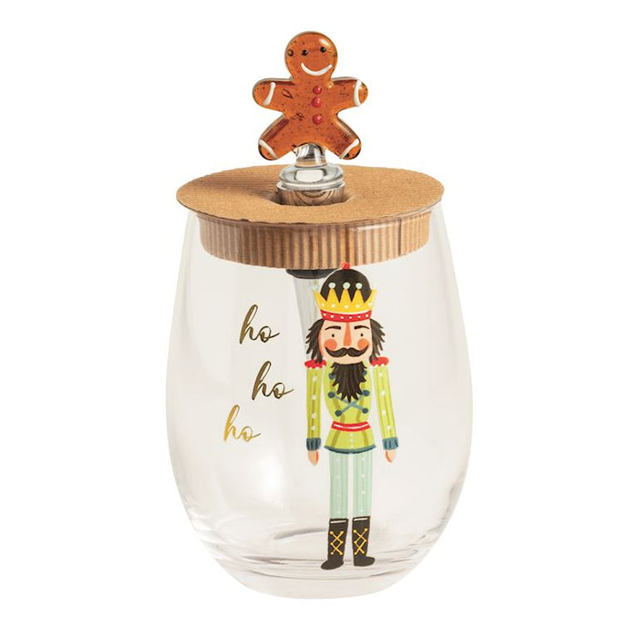 Gingerbread Nutcracker Wine Glass & Stopper Set