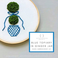 Hand Embroidery Kit - Blue Topiary in Ginger Jar