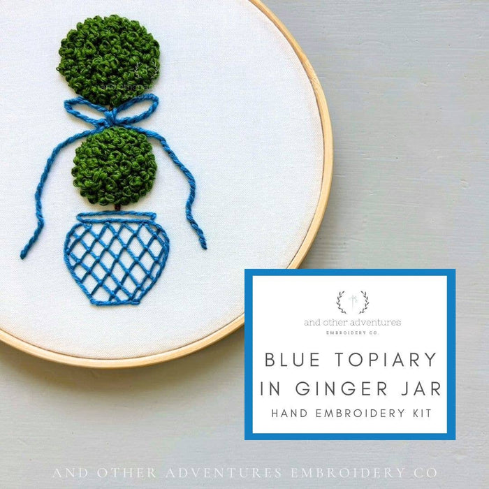 Hand Embroidery Kit - Blue Topiary in Ginger Jar