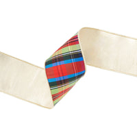 4" Wired Ribbon | Black/Lime/Red/Royal Plaid w/ Gold Backing | 10 Yds
