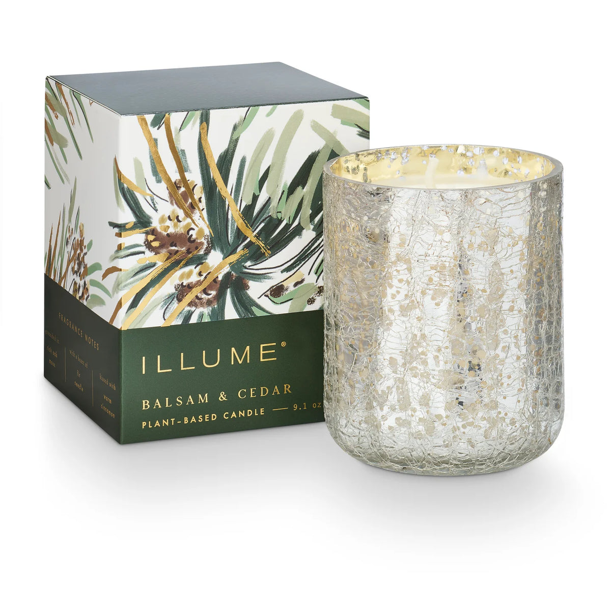 Balsam & Cedar Boxed Crackle Glass Candle
