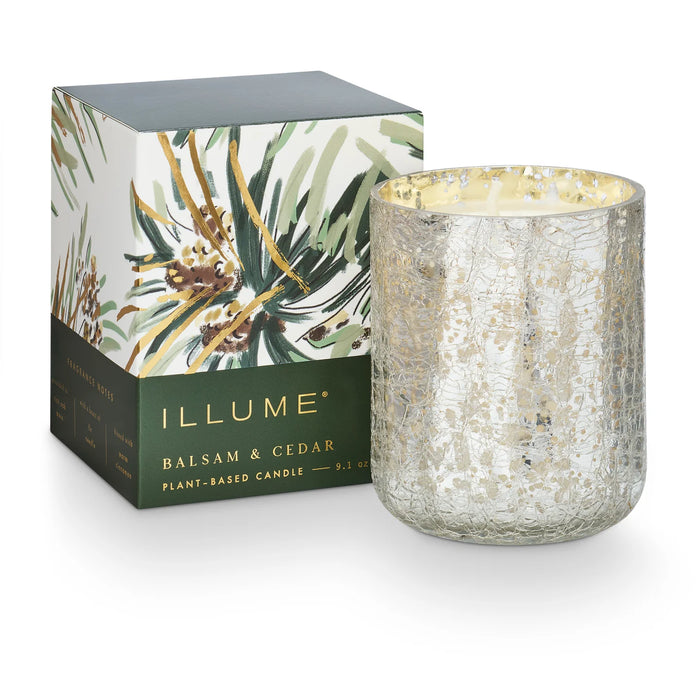 Balsam & Cedar Boxed Crackle Glass Candle