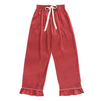 Pajama Set - Red + Pink Pin Dots - Ruffled w/Velvet Tie