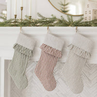 Ticking Stripe Christmas Stocking with Ticking Ruffle