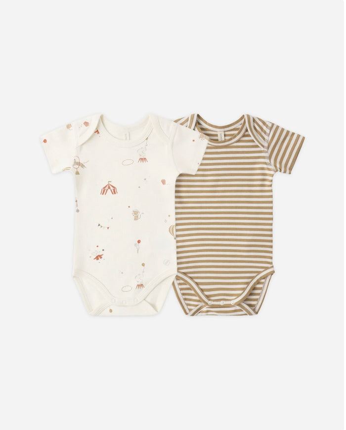 Short Sleeve Body Suit, 2 pack || Carnival / Honey Stripe