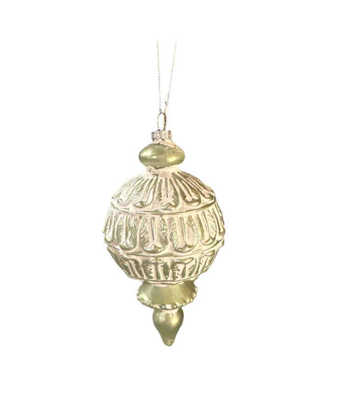 Green/White Glass Finial Ornament - 6.5"