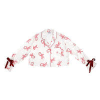 Pajama Set - Cropped - Ruffled w/Velvet Ties - Candy Canes