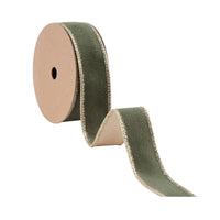 1" Reversible Classic Velvet Wired Ribbon | Moss/Gold | 10 Yds