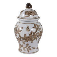 Brown & White Ceramic Tall Vessel with Lid, 8 in.