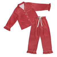 Pajama Set - Red + Pink Pin Dots - Ruffled w/Velvet Tie