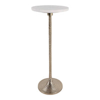 Drink Table - White Marble Top Pedestal Metal Base, 26 in.