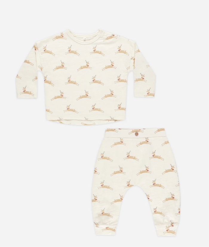 Long Sleeve Tee + Pant Set | Reindeer