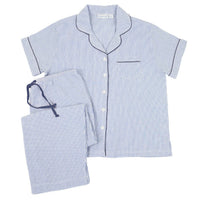 Blue Seersucker-Navy Short Sleeve Capri Pajamas