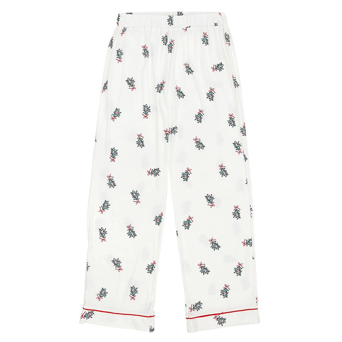 Pajama Set - Full-Length Bamboo - White + Mistletoe
