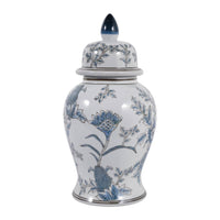 Decorative Jar - Blue/Brown Ceramic Floral Chinoiserie, 15in