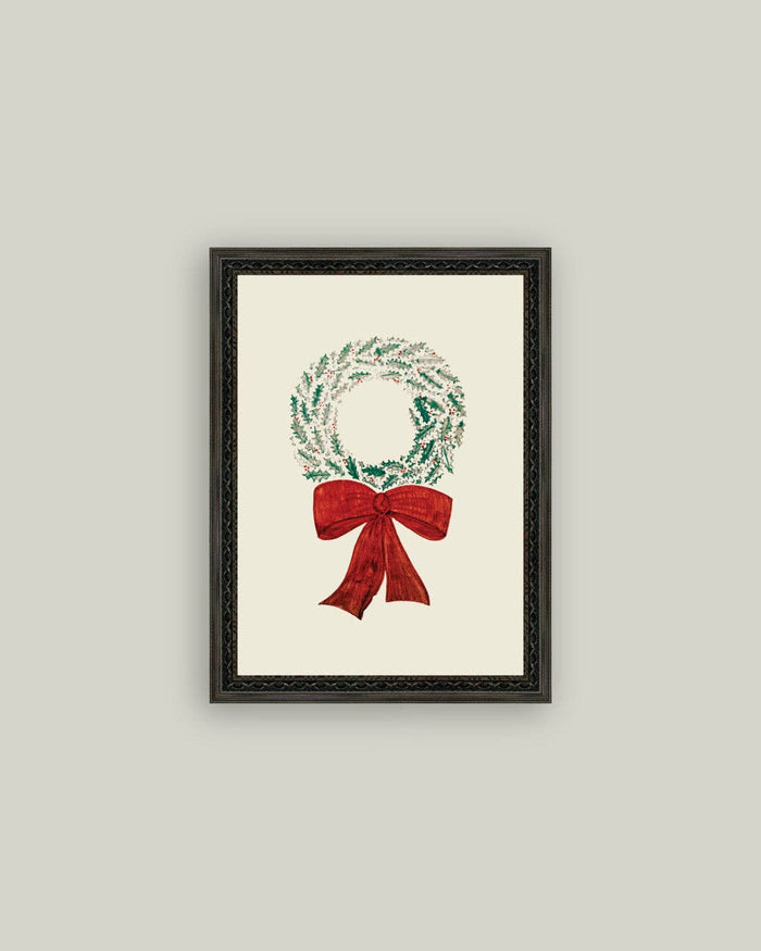 Christmas Wreath Framed Antique Art - 5x7