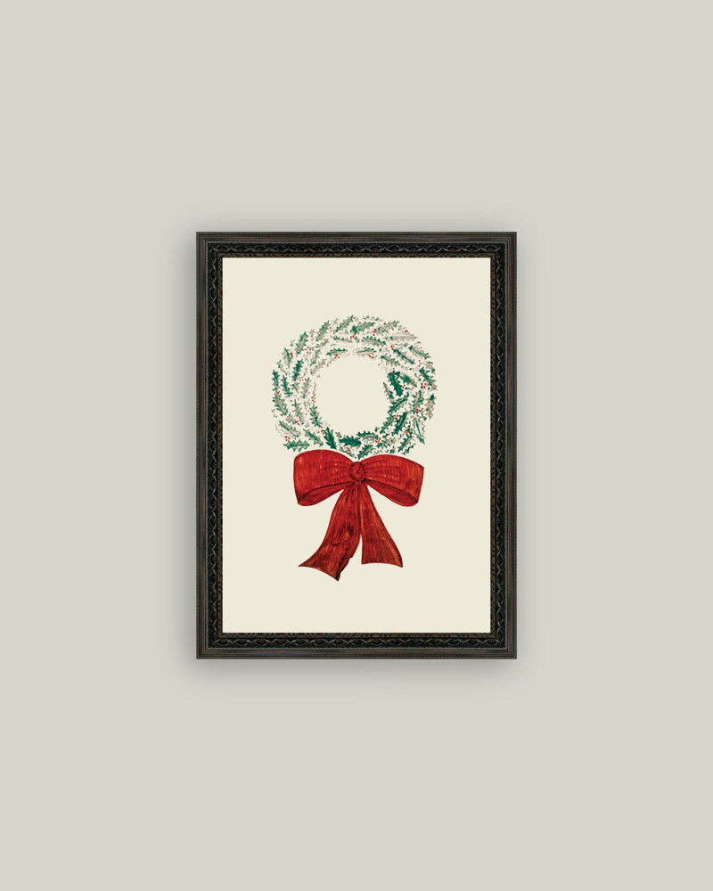 Christmas Wreath Framed Antique Art - 5x7