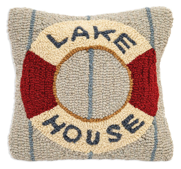 Lake House Hooked Wool Pillow - 14" x 14"