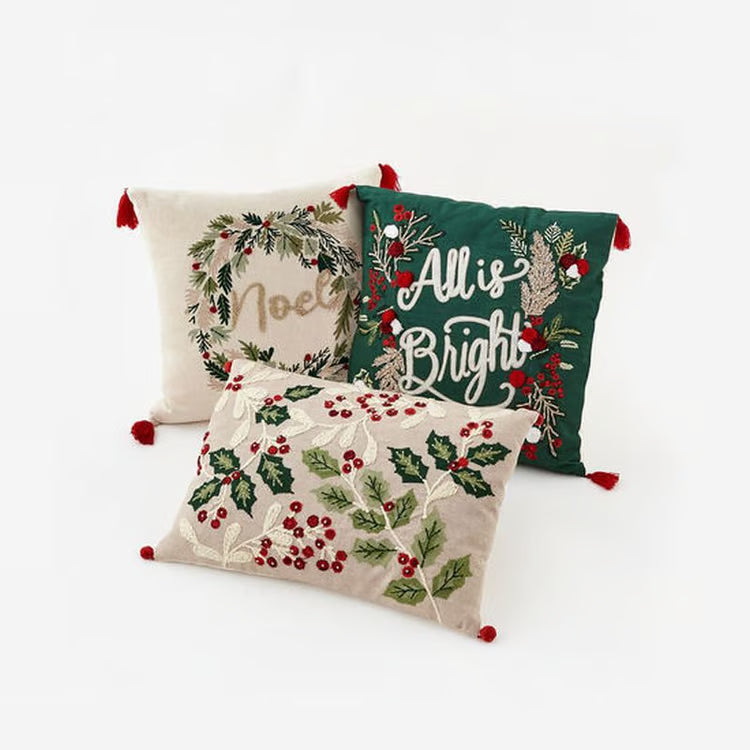 Holiday Pillows -All is Bright / Noel / Holly Pattern