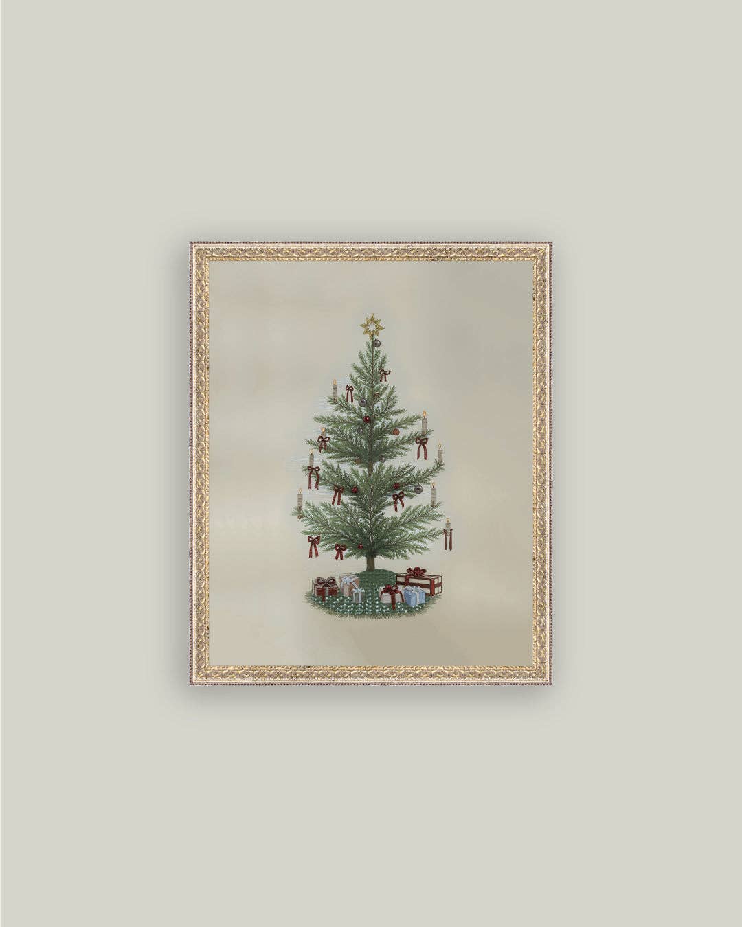 Vintage Tree with Bows Framed Antique Art 5x7