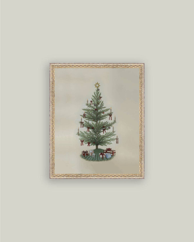 Vintage Tree with Bows Framed Antique Art 5x7