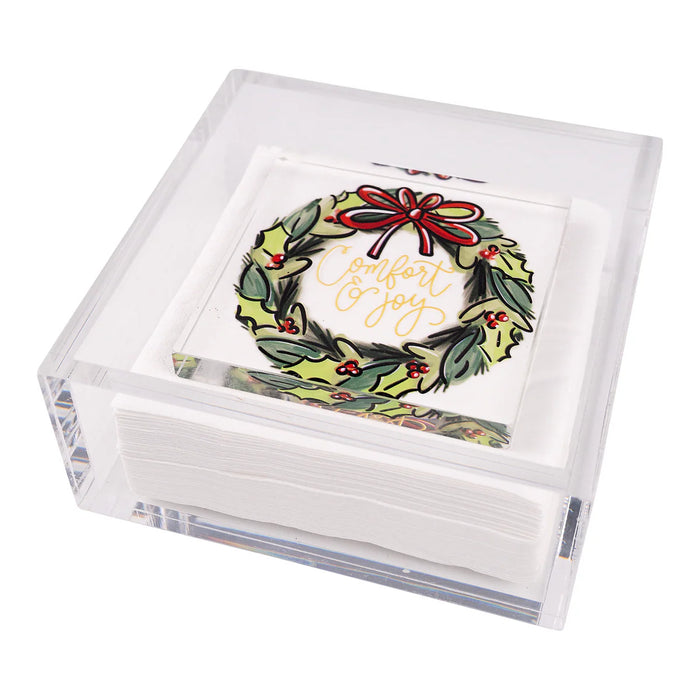 Acrylic Napkin Holder w/Napkin Weight - Holiday Edition