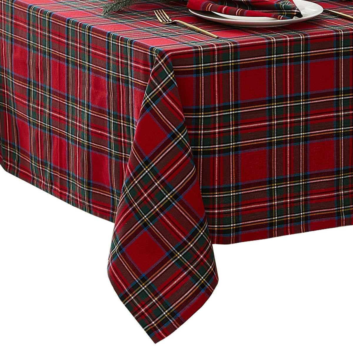 Tartan Holiday Plaid Cotton Tablecloth - 60" x 120" - Green