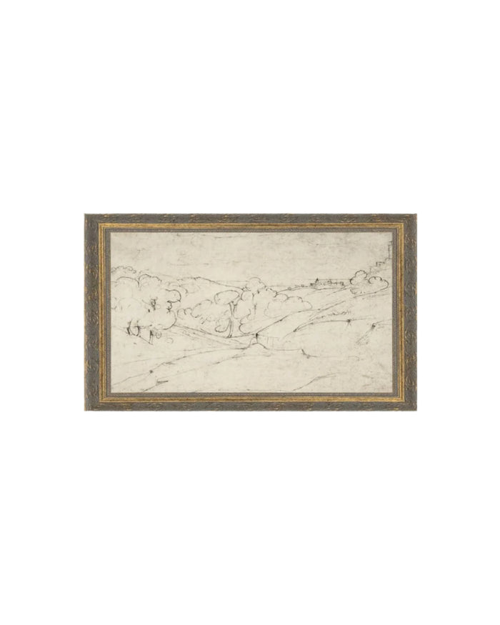 Rolling Hills Sketch Framed Antique Art