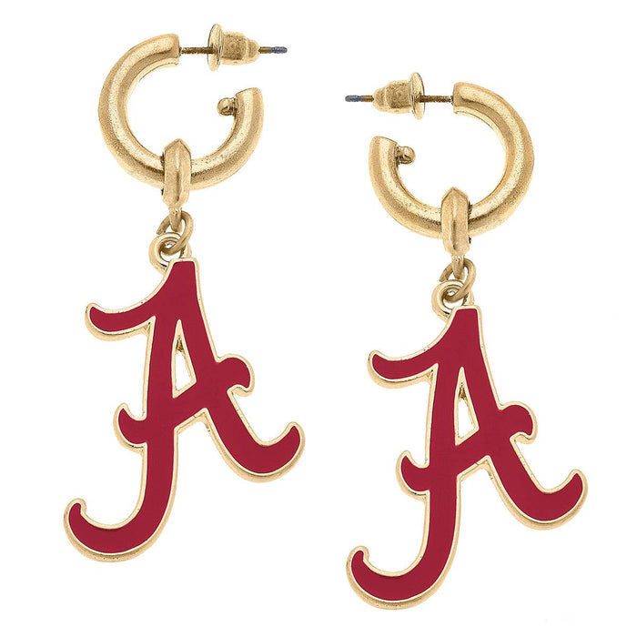 Alabama Crimson Tide Enamel Drop Hoop Earrings