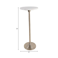 Drink Table - White Marble Top Pedestal Metal Base, 26 in.