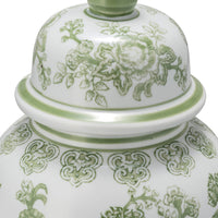 Green/White Floral Round Chinoiserie Vase, 14 in