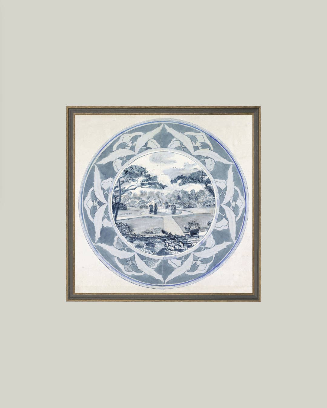 Garden View Design Framed Antique Art: 8x8