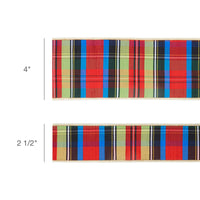 4" Wired Ribbon | Black/Lime/Red/Royal Plaid w/ Gold Backing | 10 Yds