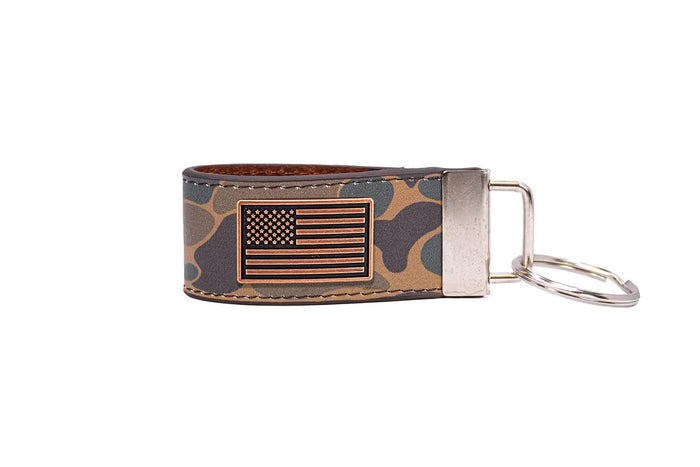 USA Flag Old School Camo Leather Loop Keychain.