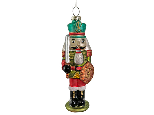 Glass Nutcracker Ornament - Green/Red