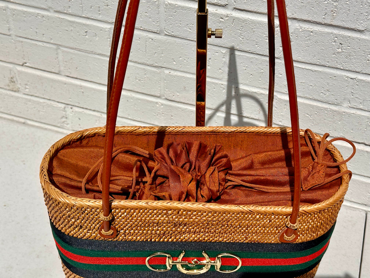 Charlotte Bali Bag - Large - Blk/Green/Red Stripe w/Horseshoe Snaffle