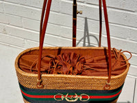 Charlotte Bali Bag - Large - Blk/Green/Red Stripe w/Horseshoe Snaffle