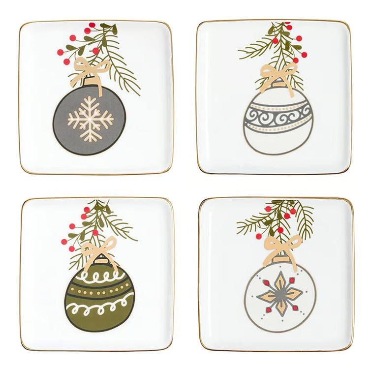 Square Ceramic Plates w/Ornament Pattern
