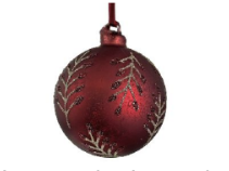Glass Ball Antique Red w/Glitter Branches - 3"