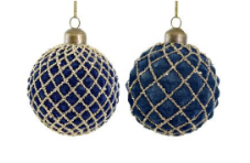 Glass Velvet Ball Blue Silver Glitter - 3"