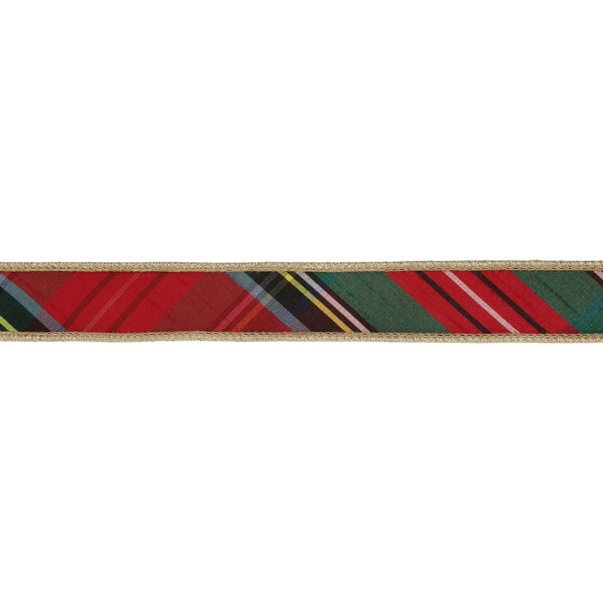 1" Wired Ribbon | Bold Christmas Plaid w/ Metallic Gold Backing | 10 Yds