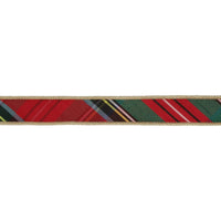 1" Wired Ribbon | Bold Christmas Plaid w/ Metallic Gold Backing | 10 Yds